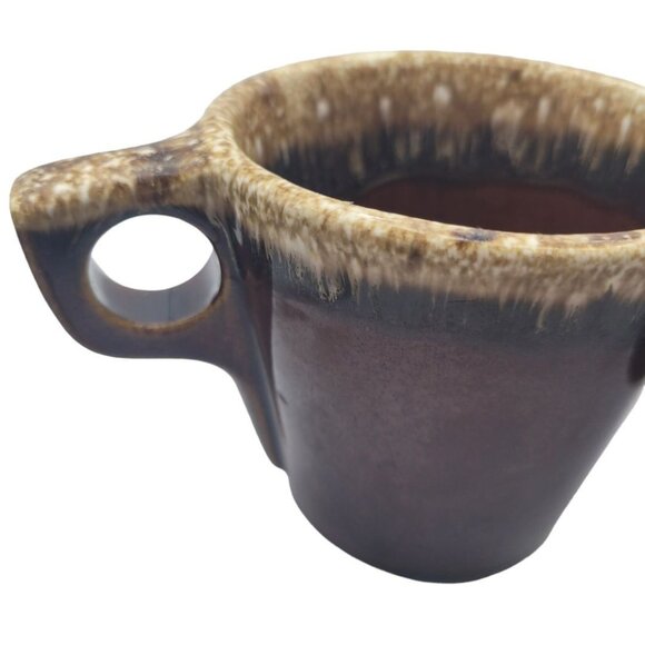 Hull Cup Mug Brown Drip Glaze Oven Proof Coffee Tea‎ Square Handle Set Pair Two - Picture 11 of 12